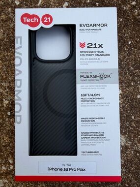 tech21 EvoArmor iPhone 16 Pro Max Case - Black Carbon Fiber